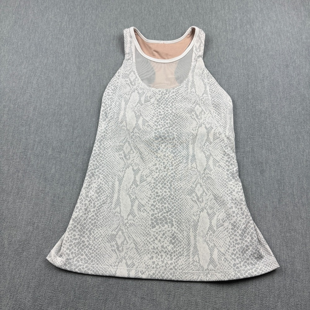 Lululemon Tank Top Womens 6 White Desert Snake Print Mesh With Me Sleeveless Gym